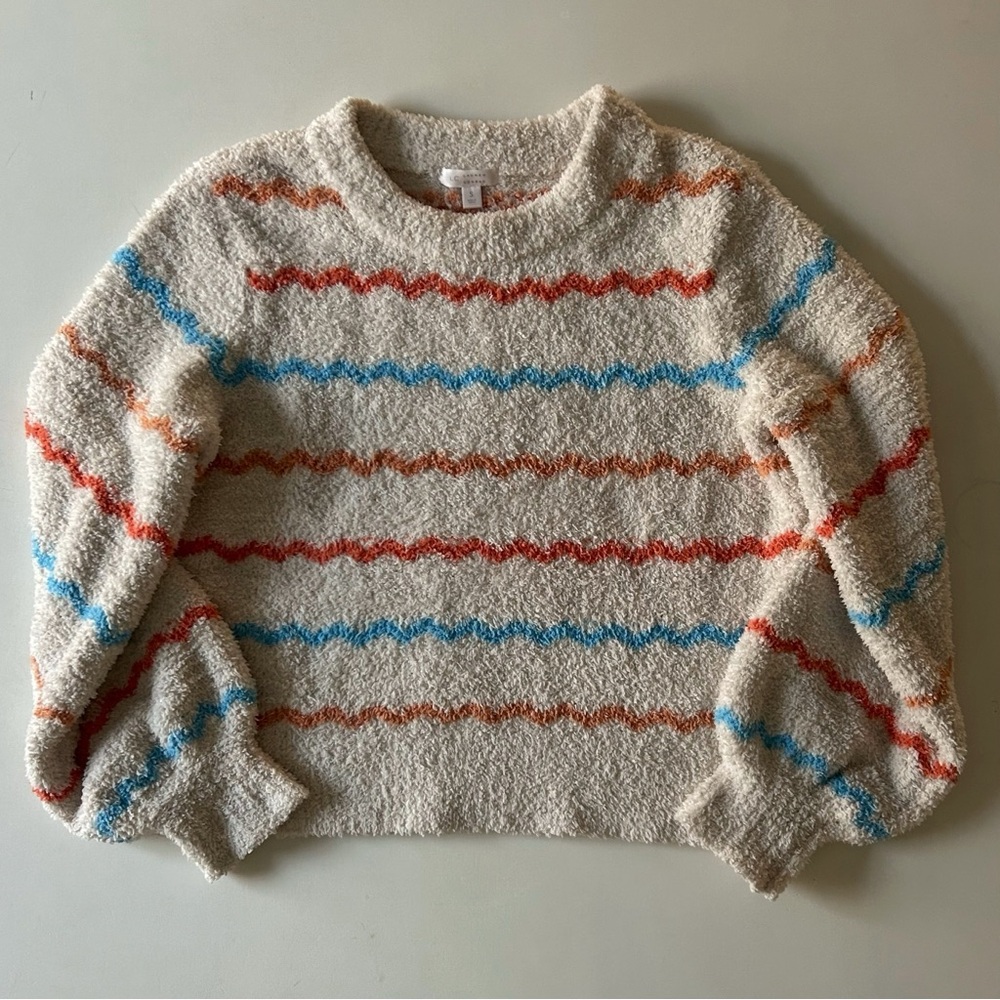 Lauren Conrad Cream Striped Fuzzy Oversized Sweater Fall/Winter Size S